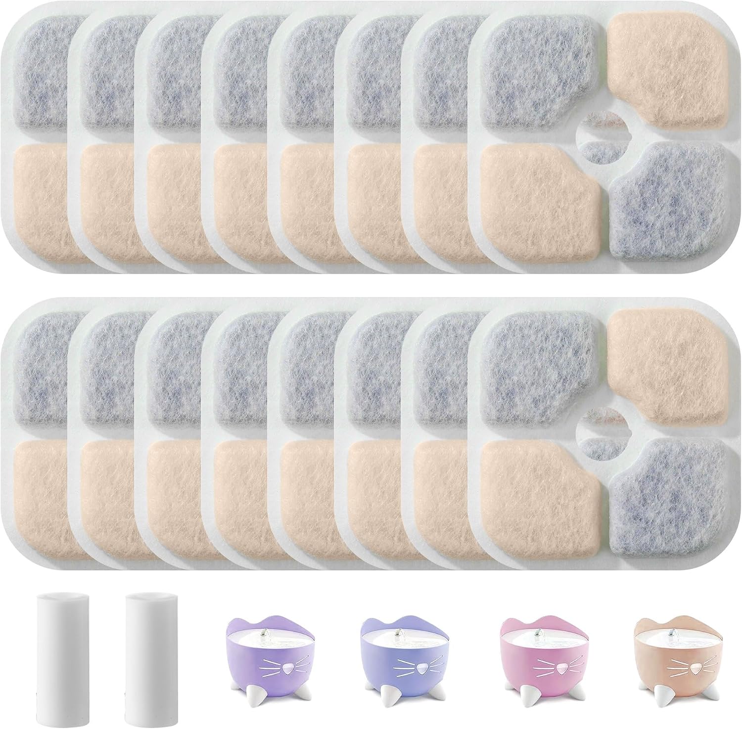 Detalle de 16 Filtri Fontanella per Gatti e 2 Tubi per Fontana Pixi – Filtri a carbone attivo, resina e tessuto non tessuto per acqua più pulita