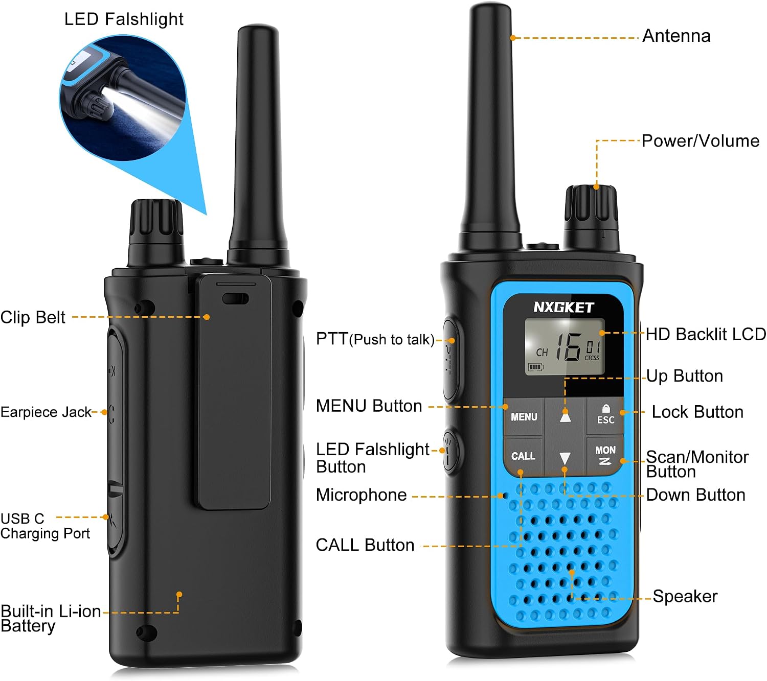 Detalle de NXGKET Walkie Talkies 1800mAh PMR446