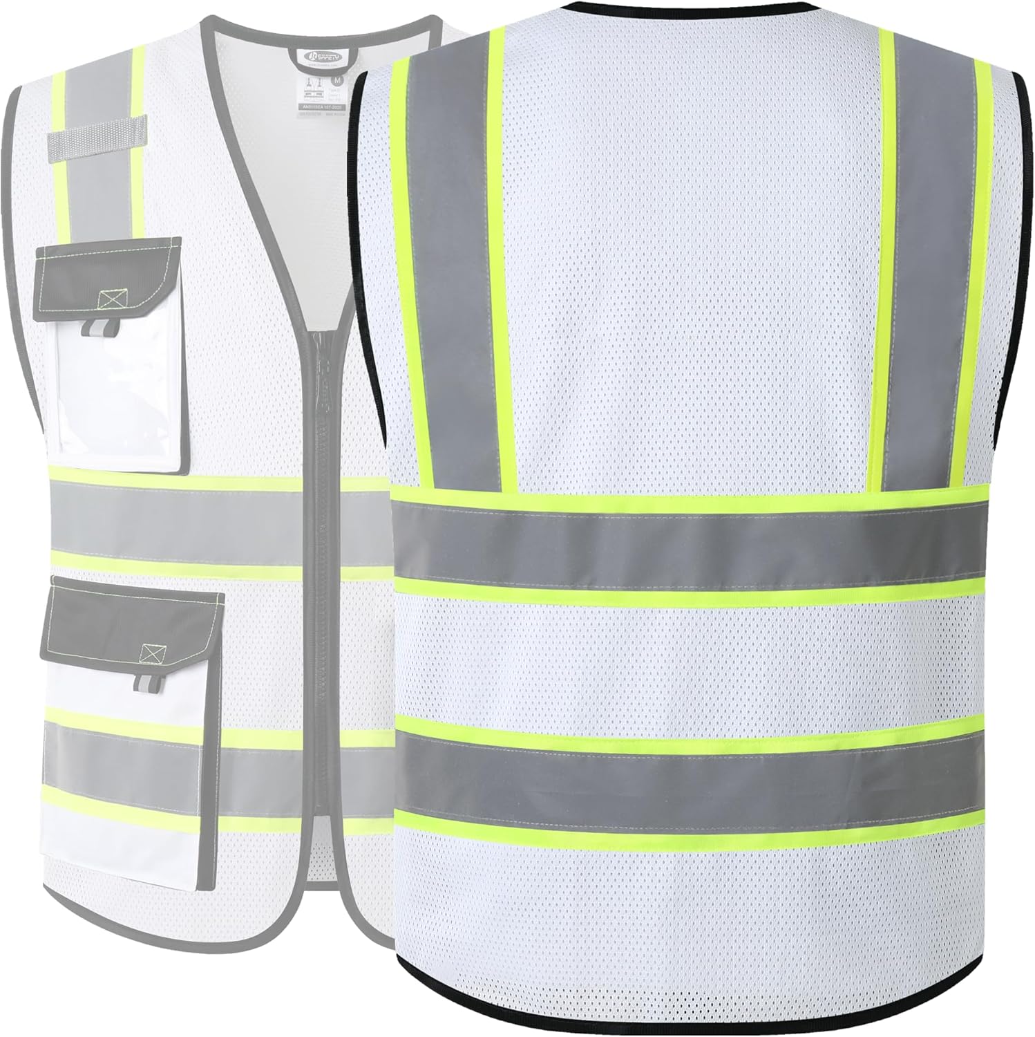 Thumbnail 4 de JKSafety JK220 Reflective Safety Vest, White, Large Mesh with 4 Reflective Strips