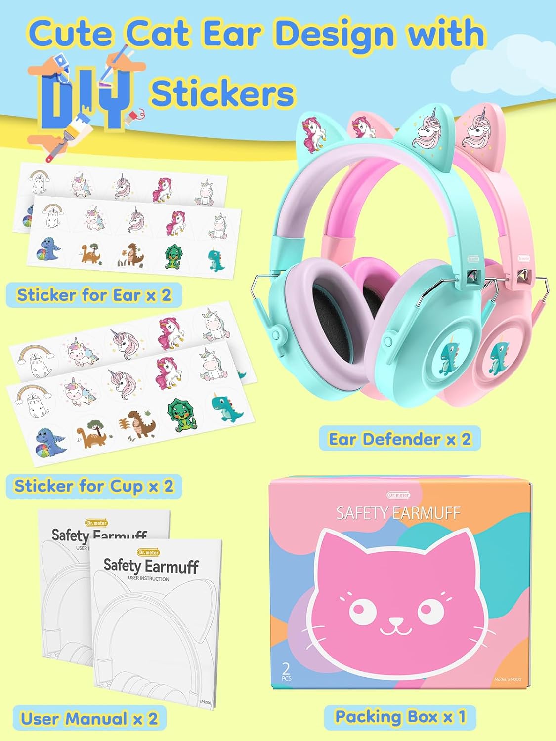 Thumbnail 6 de Dr.meter Cuffie antirumore per bambini, SNR 32 dB – Verde/Rosa