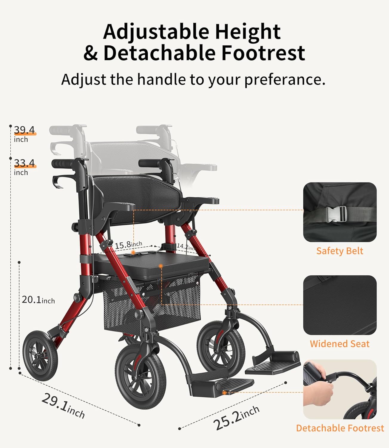 Thumbnail 4 de VOCIC 2-in-1 Rollator Walker with Seat ๐ถ