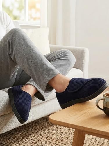 Detalle de LongBay Men's Diabetic Slippers Wide Fit Memory Foam Cosy – Navy Blue (10UK)