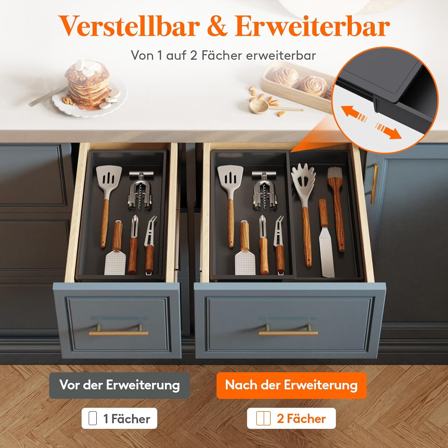 Thumbnail 3 de Lifewit Besteckkasten für Schubladen – erweiterbar auf 32,8 cm, Organizer aus BPA-freiem PP in Schwarz