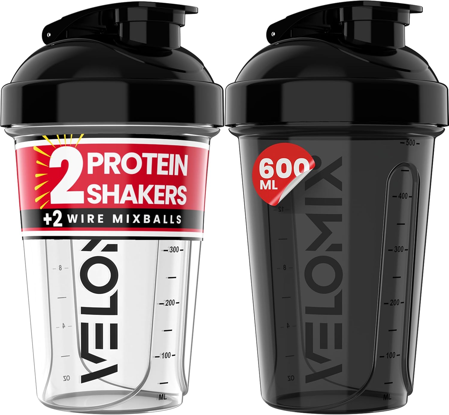 Thumbnail 6 de VELOMIX 2-Pack Protein Shaker Bottles (up to 600ml) with Wire Mixball