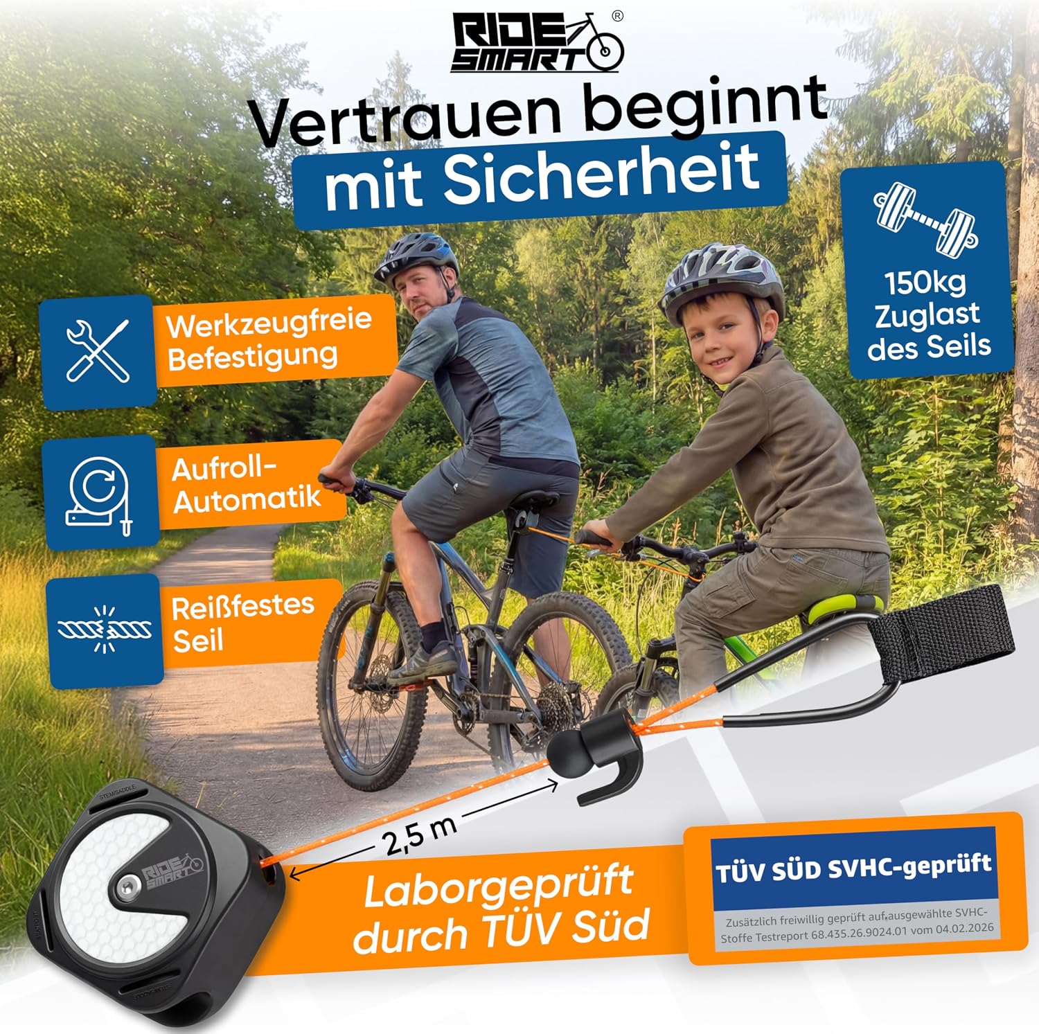 Thumbnail 1 de Abschleppseil Fahrrad Kinder – Sicheres Zugseil mit Reflektor für Familienabenteuer