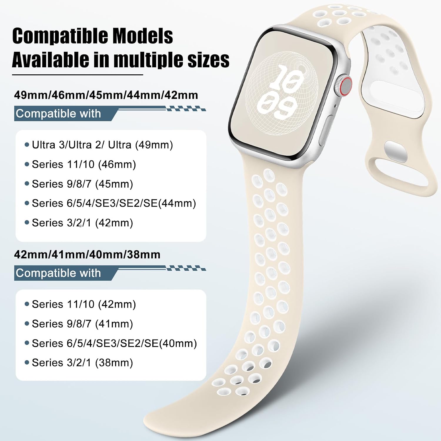 Detalle de Yoohoo Sport Strap for Apple Watch (38–49mm): Breathable, dual‑colour silicone band for all models