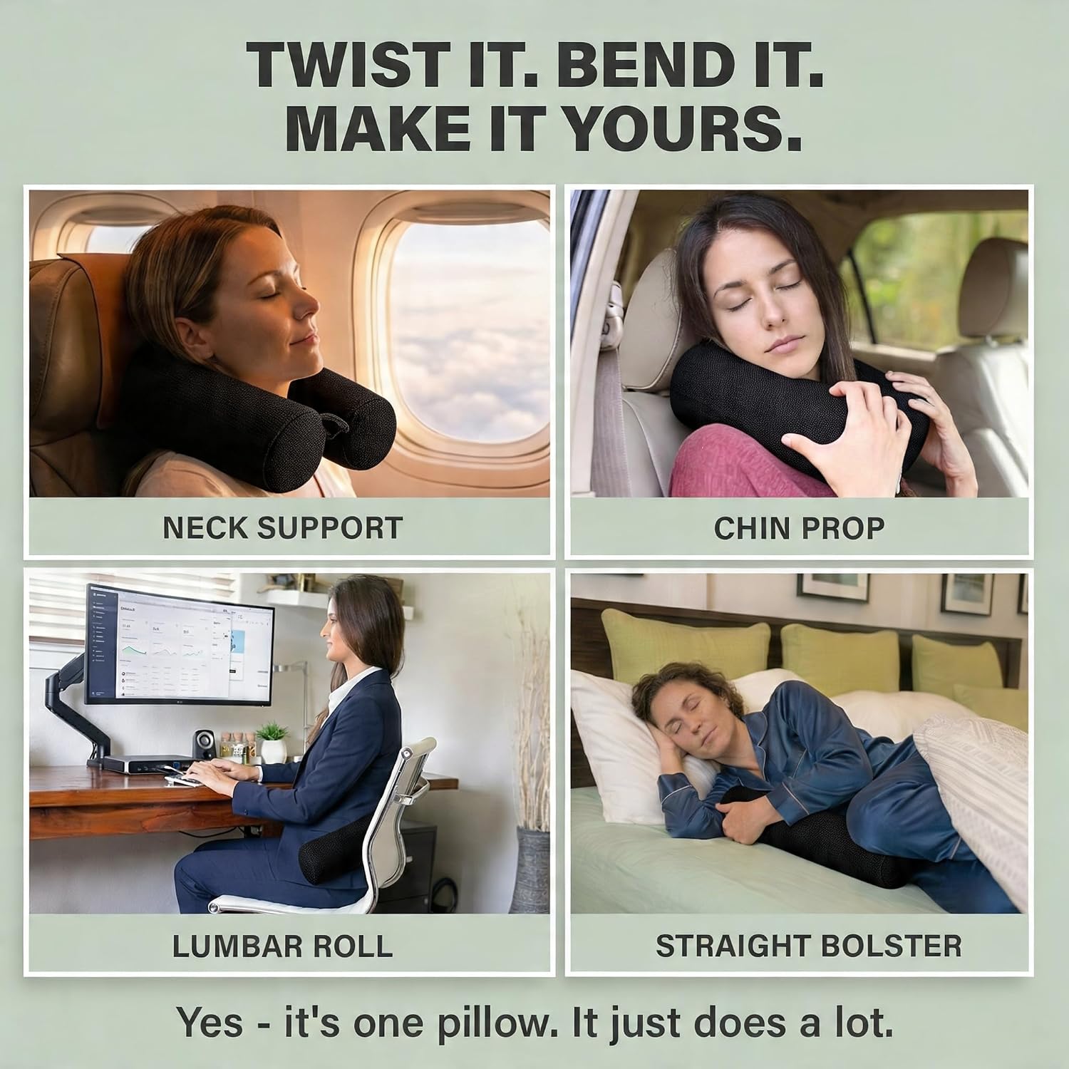 Detalle de Dot&Dot TSMFP25O Twist Memory Foam Travel Pillow, 26-Inch, Washable Cotton