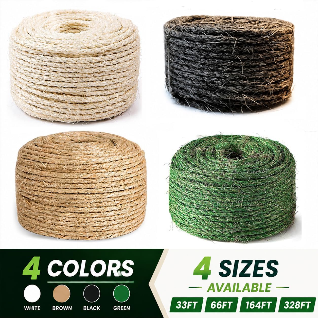 Detalle 2 de SGAVAHSG Sisal Rope Cat Scratcher: 33 ft DIY Replacement for Cat Trees (SR01-Brown10M)