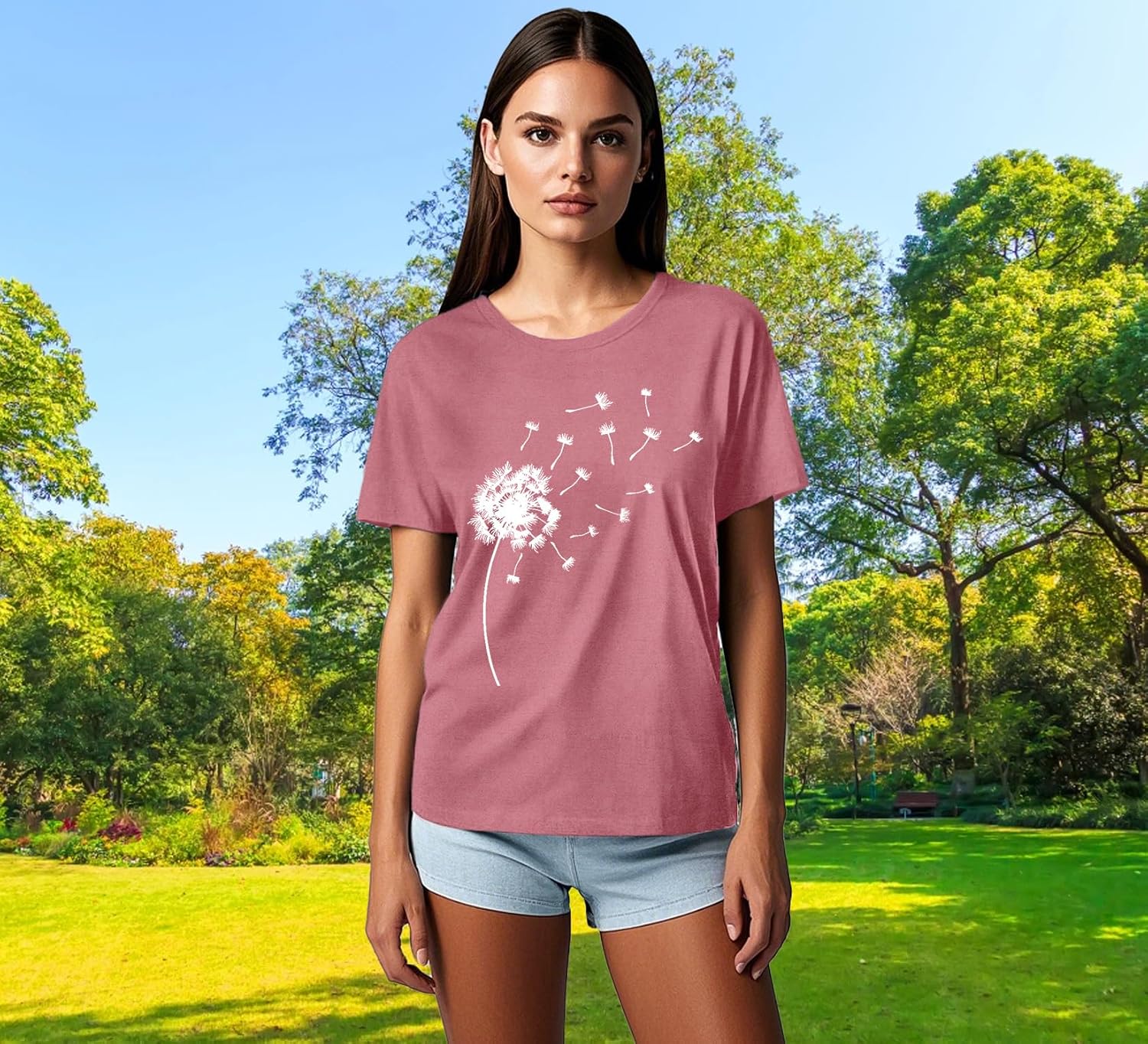 Thumbnail 3 de Qskall Women’s Dandelion Flower T-Shirt (Casual Summer Tee) in soft jersey blend