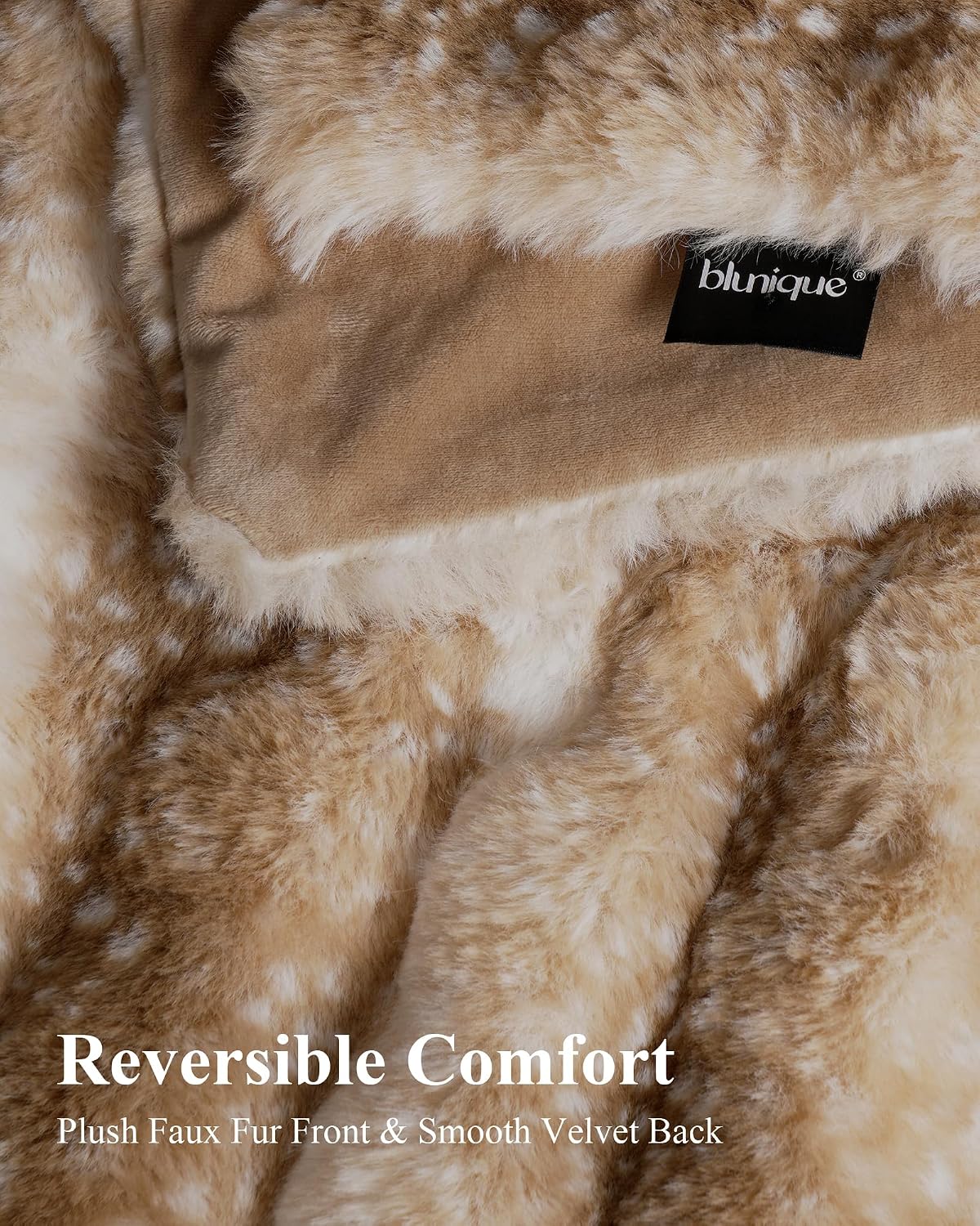 Thumbnail 3 de blunique FFTB Faux Fur Throw Blanket, 50 x 60 in, Tie-Dye Camel