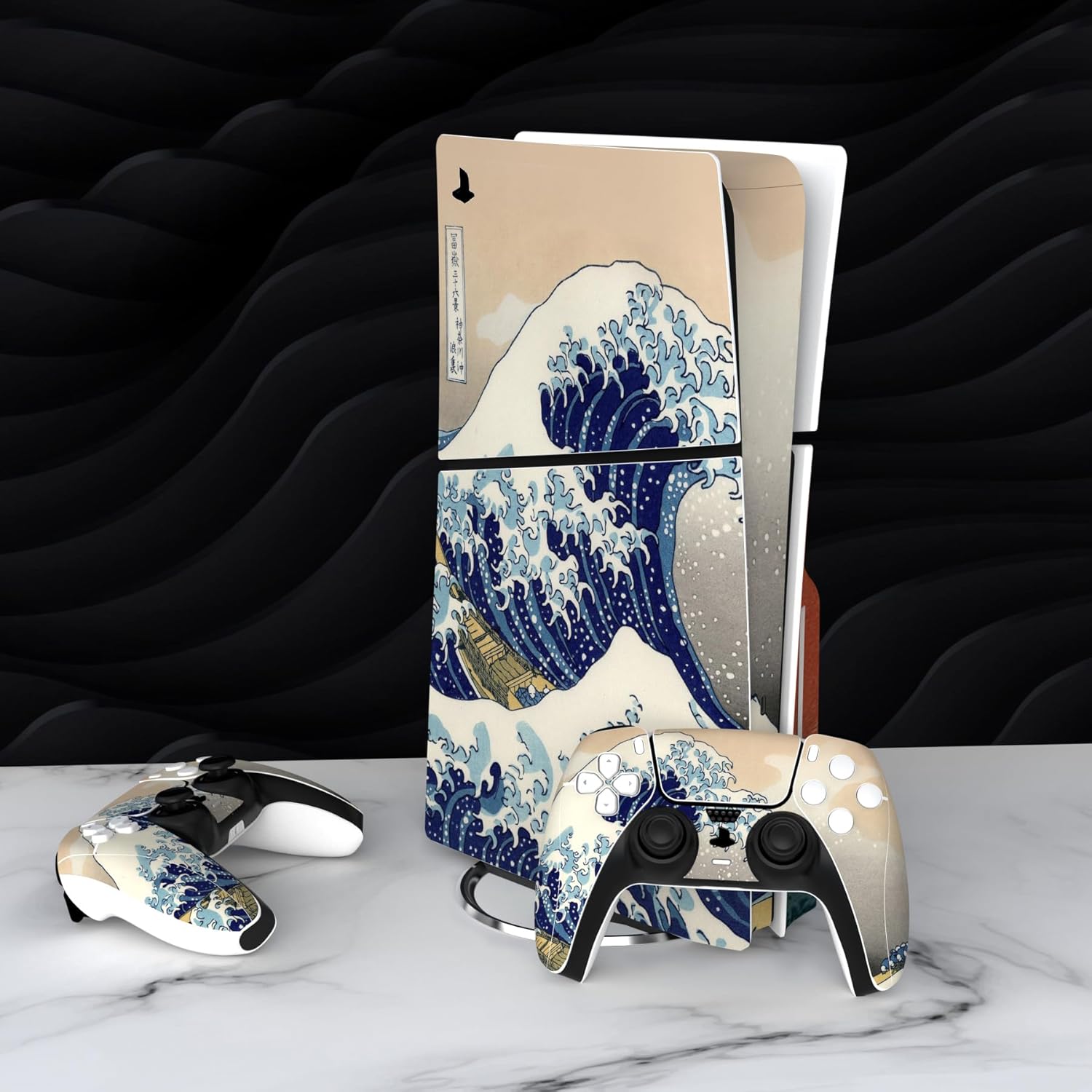 Detalle 2 de PlayVital Full Set Skin Sticker for PS5 Slim Console Disc Edition (The Great Wave) – Complete Vinyl Decal Cover Set