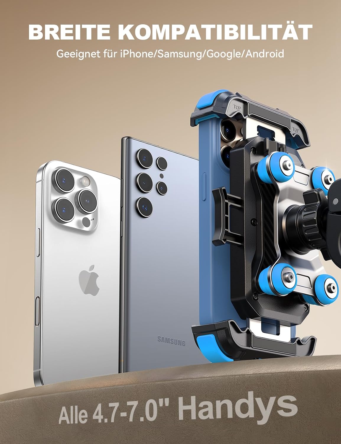 Detalle de JOYROOM Handyhalterung Motorrad – Doppelt vibrationsgedämpft, 1‑Klick Öffnung, 360° Drehbar, für iPhone 16/15/14/13 und Samsung S24/S23