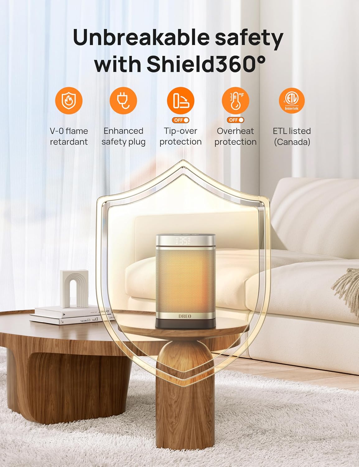 Detalle 2 de DREO DR-HSH004 PTC Ceramic Space Heater, 1500W with Thermostat and Oscillation
