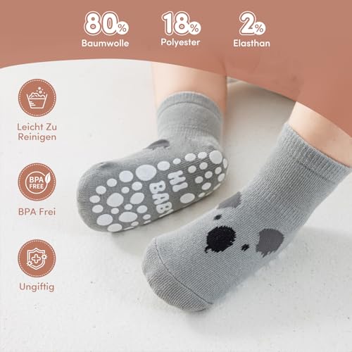 Detalle 1 de SockWaddles Chaussettes antidérapantes bébé, lot de 5 paires en coton, motif panda, 1-3 mois