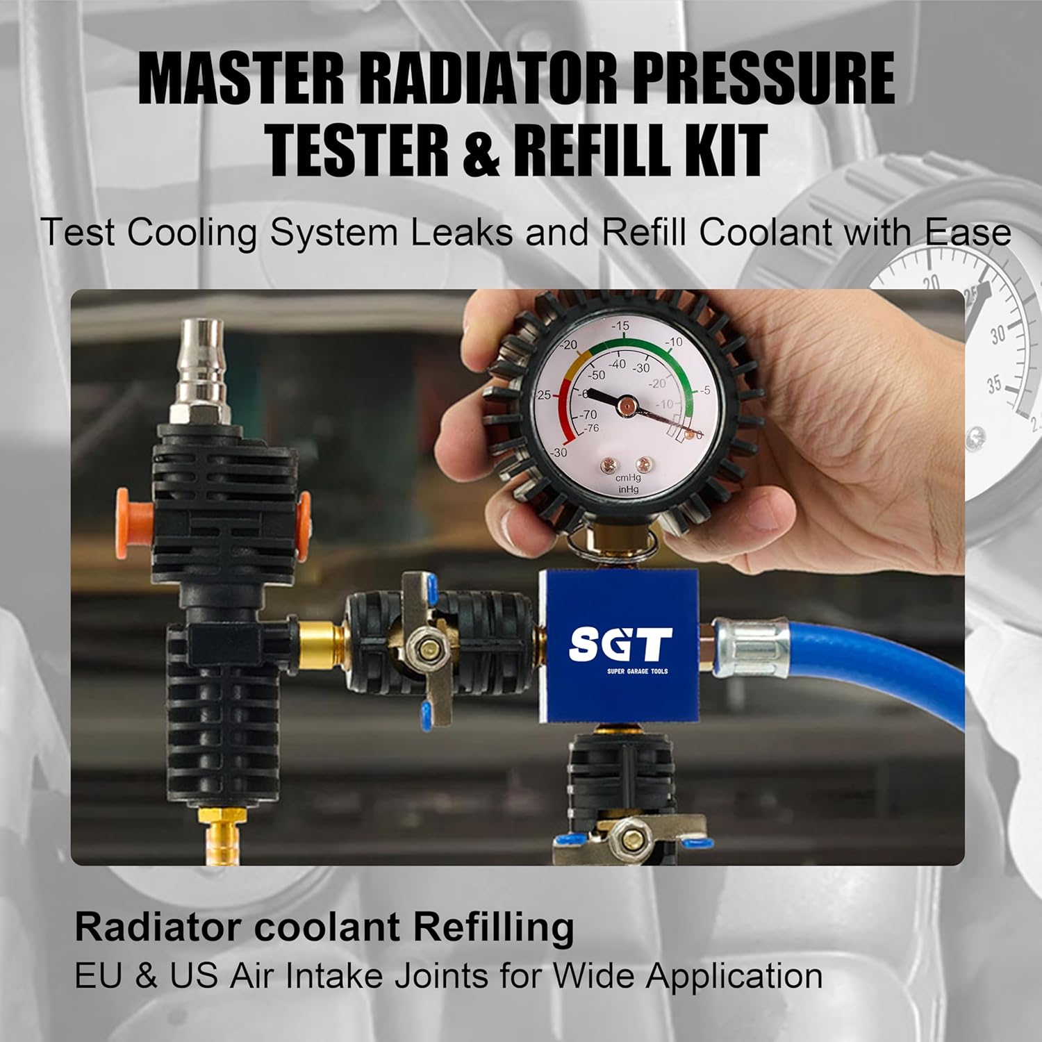 Thumbnail 4 de SGT SUPER GARAGE TOOLS SGT-Q295-BLUE Coolant Pressure Tester Kit, 33-Piece