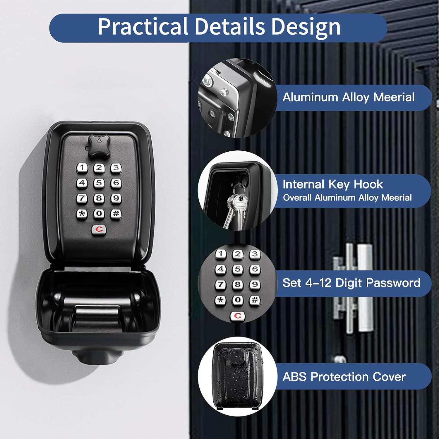 Detalle de Tuocal Wall Mounted Key Safe with 12-Digit Resettable Combination and Weatherproof Cover