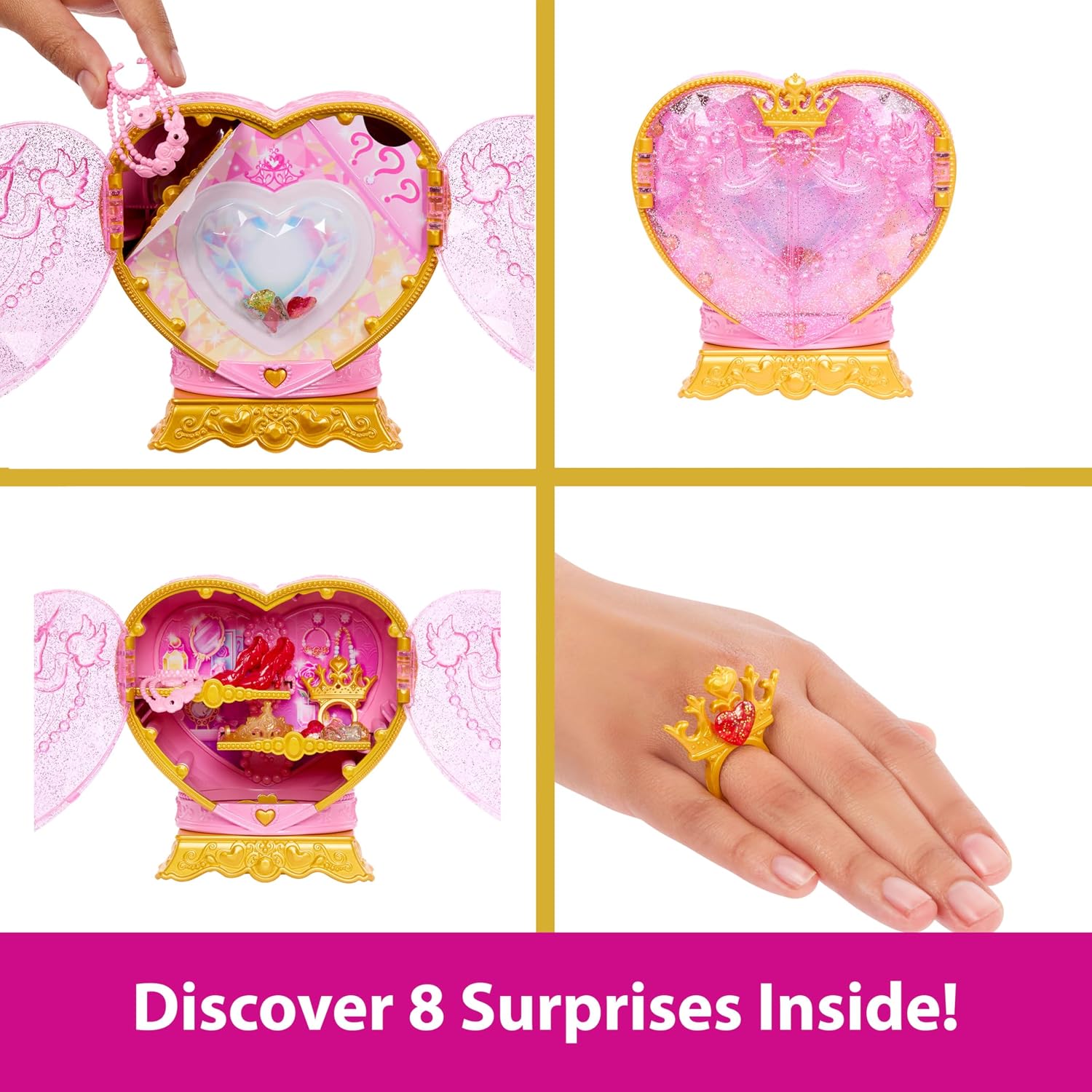Detalle de Mattel Disney Princess Belle Jewel Reveal – Bambola con cuorito portagioie e gioielli, 3+ anni