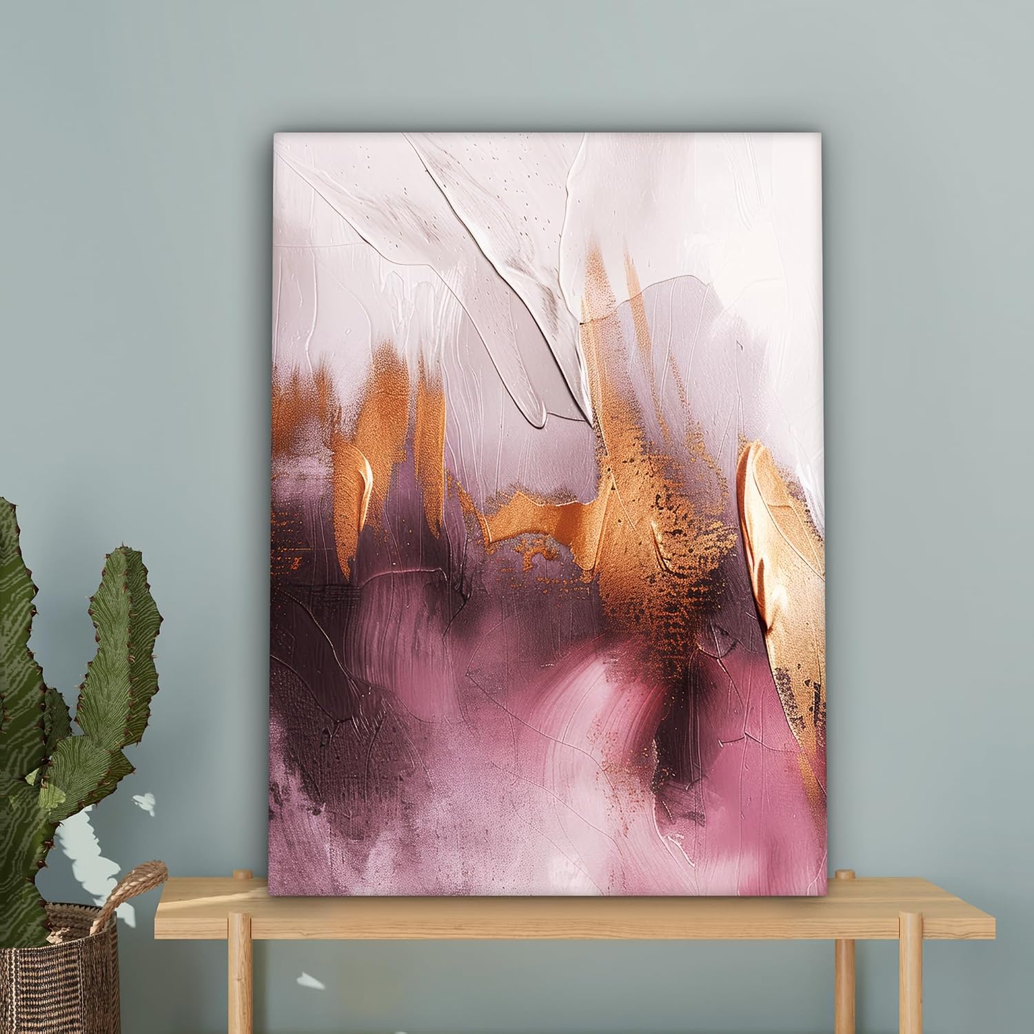 Thumbnail 6 de MuchoWow© canvasdoek 50 x 70 cm met abstracte aquarel in goud en roze