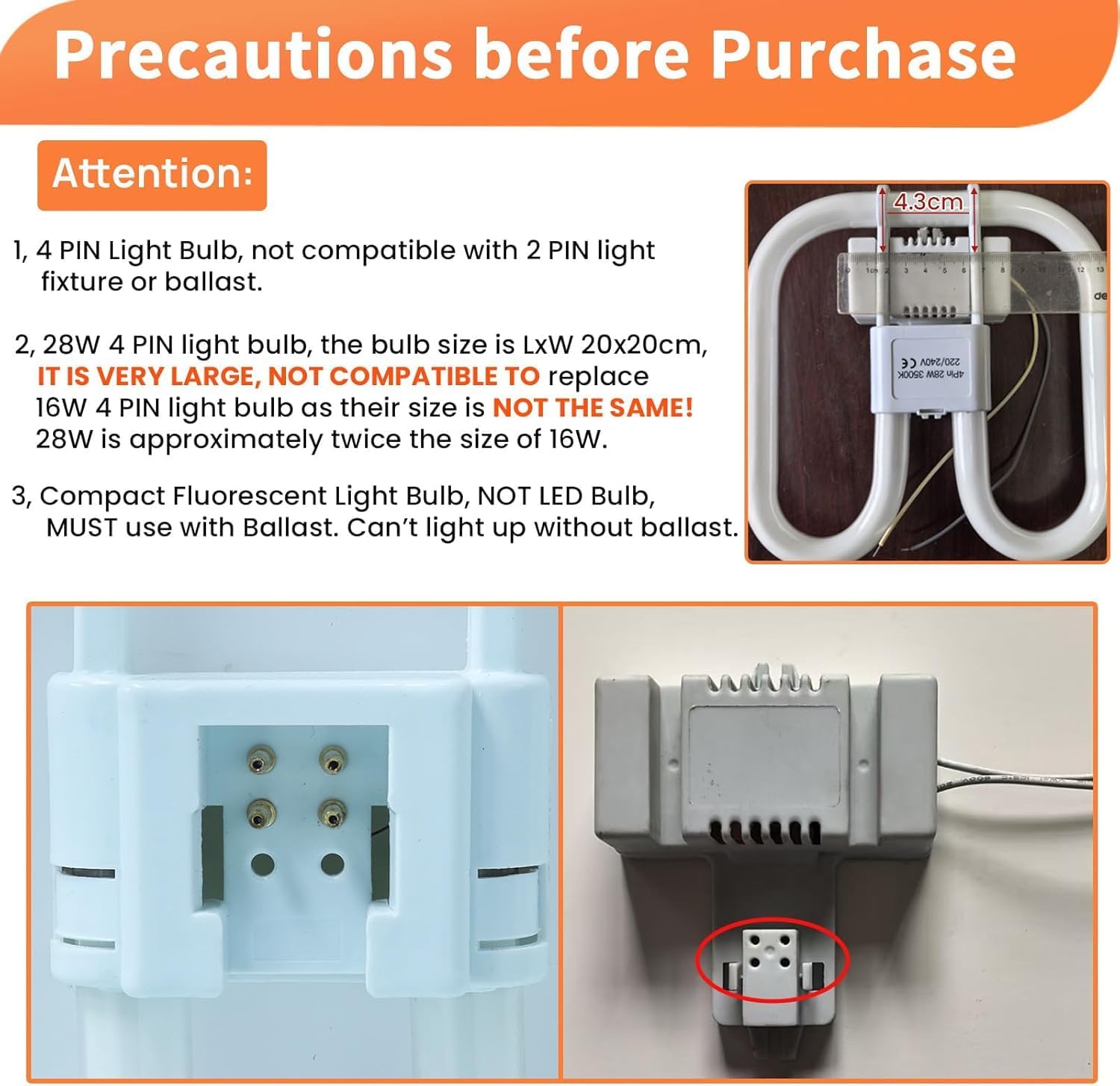 Detalle 2 de GR10q 4 Pin 28W CFL Bulb (3500K) – 2000lm, Very Large Size, AC 220V
