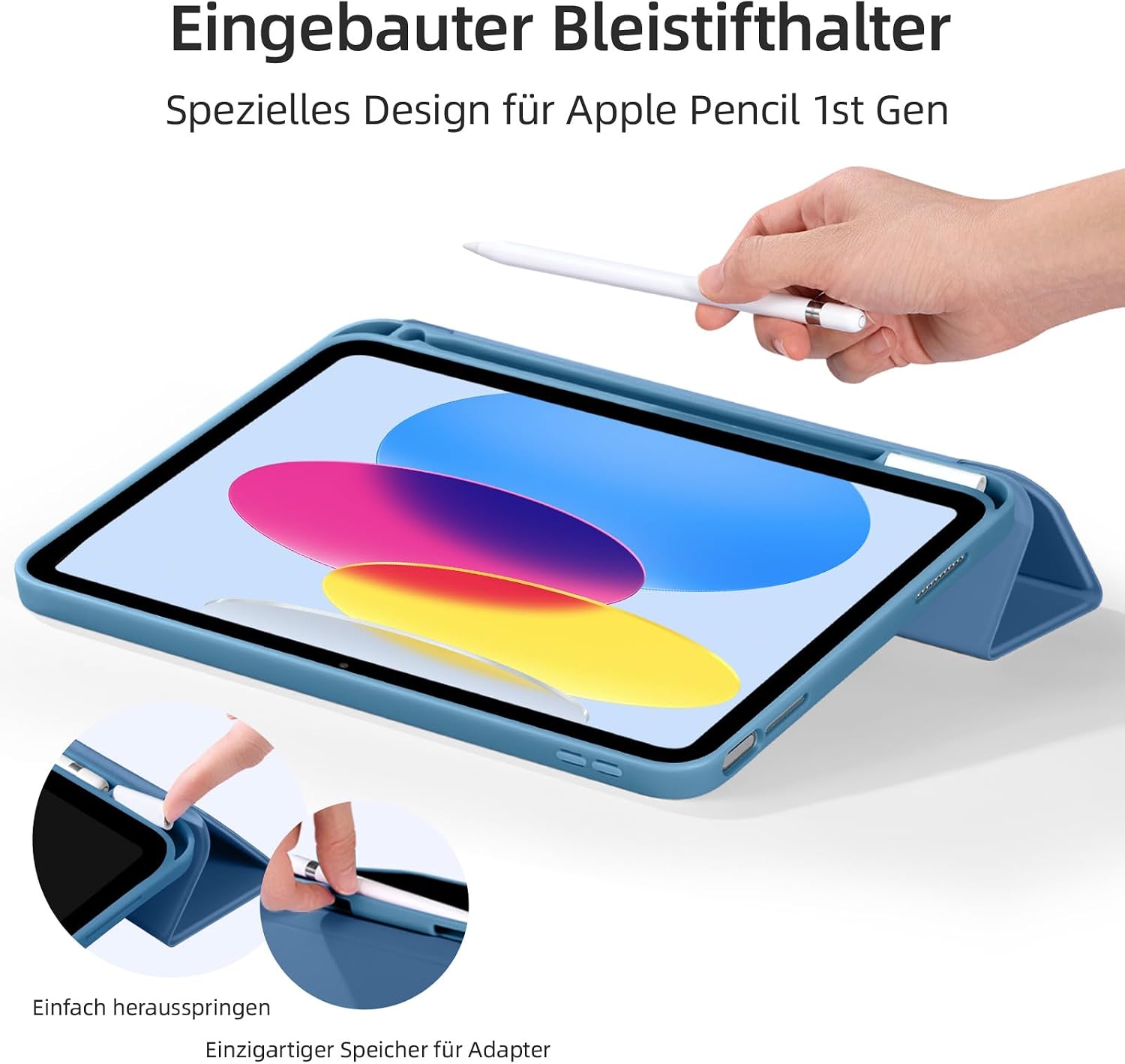 Detalle 2 de Vobafe Schutzhülle für iPad A16 (11/10. Generation, 2025/2022) mit TPU-Rückseite, Stifthalter und Auto Schlafen/Wachen – blau