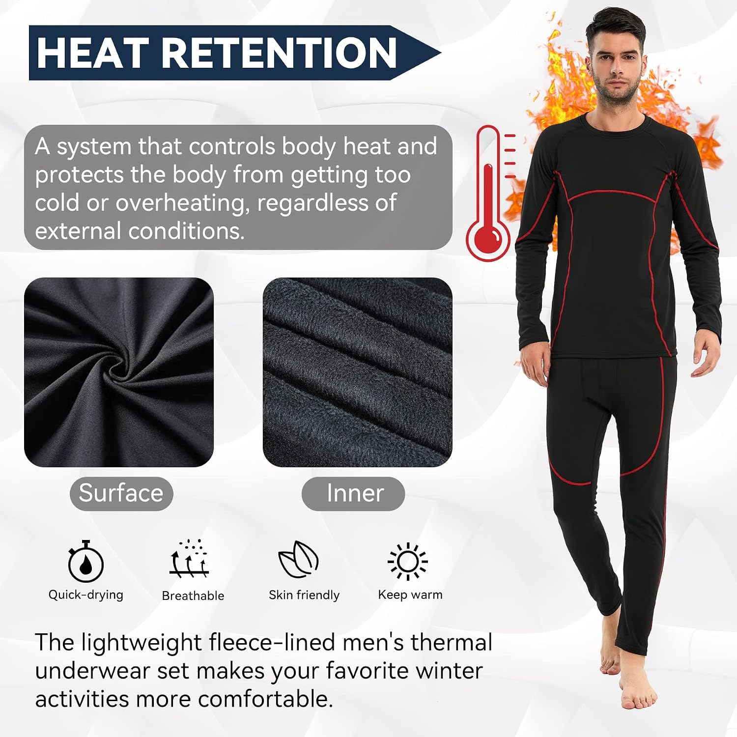 Detalle 2 de AMZSPORT Intimo termico uomo set maglia e pantaloni per sport