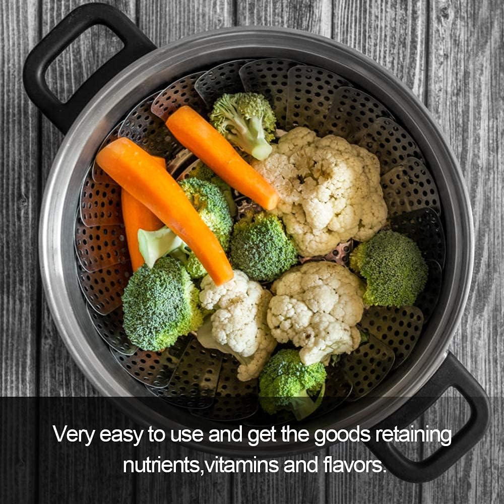 Detalle de SAYFINE Premium Vegetable Steamer Basket — Stainless Steel, Folding Expandable to 9.2