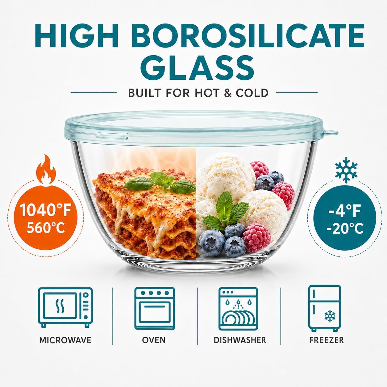 Thumbnail 2 de Luvan Glass Mixing Bowls with Lids Set (4.5QT, 2.7QT, 1.1QT) – Nesting Glass Bowls for Kitchen Tasks