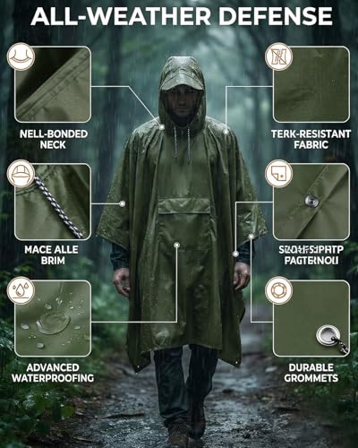 Detalle de Victoper Waterproof Poncho Adult – Lightweight, Reusable Rain Poncho for Outdoors