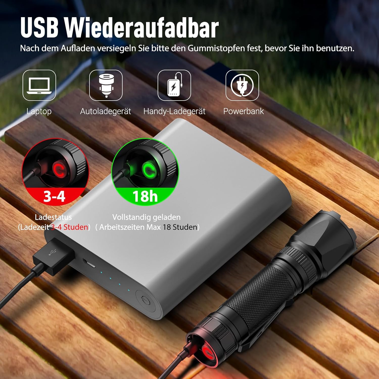 Thumbnail 3 de GEARLITE LED Taschenlampe aufladbar – zoombare Mini-Torch mit 3 Modi, bis zu 3000 Lumen und IP65