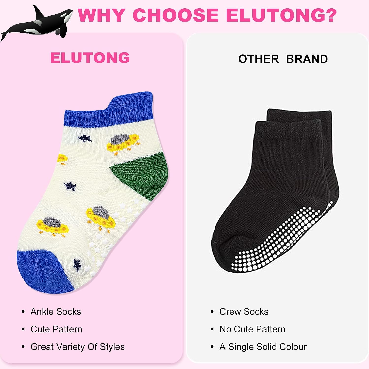 Detalle de ELUTONG Toddler Non Slip Socks – 12 Pairs Grip Ankle Socks for 1–7 Years