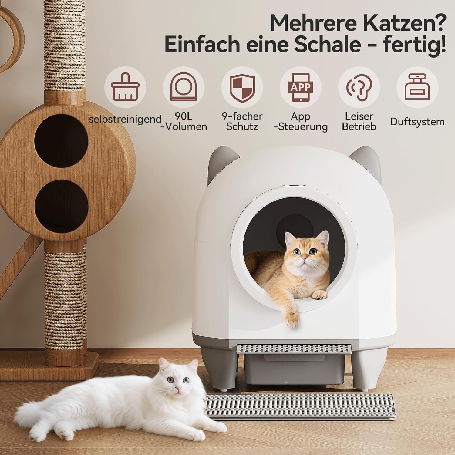 Detalle 2 de Devoko Selbstreinigendes Katzenklo XXL mit Fernsteuerung und Katzenohren – automatische Katzentoilette für mehrere Katzen