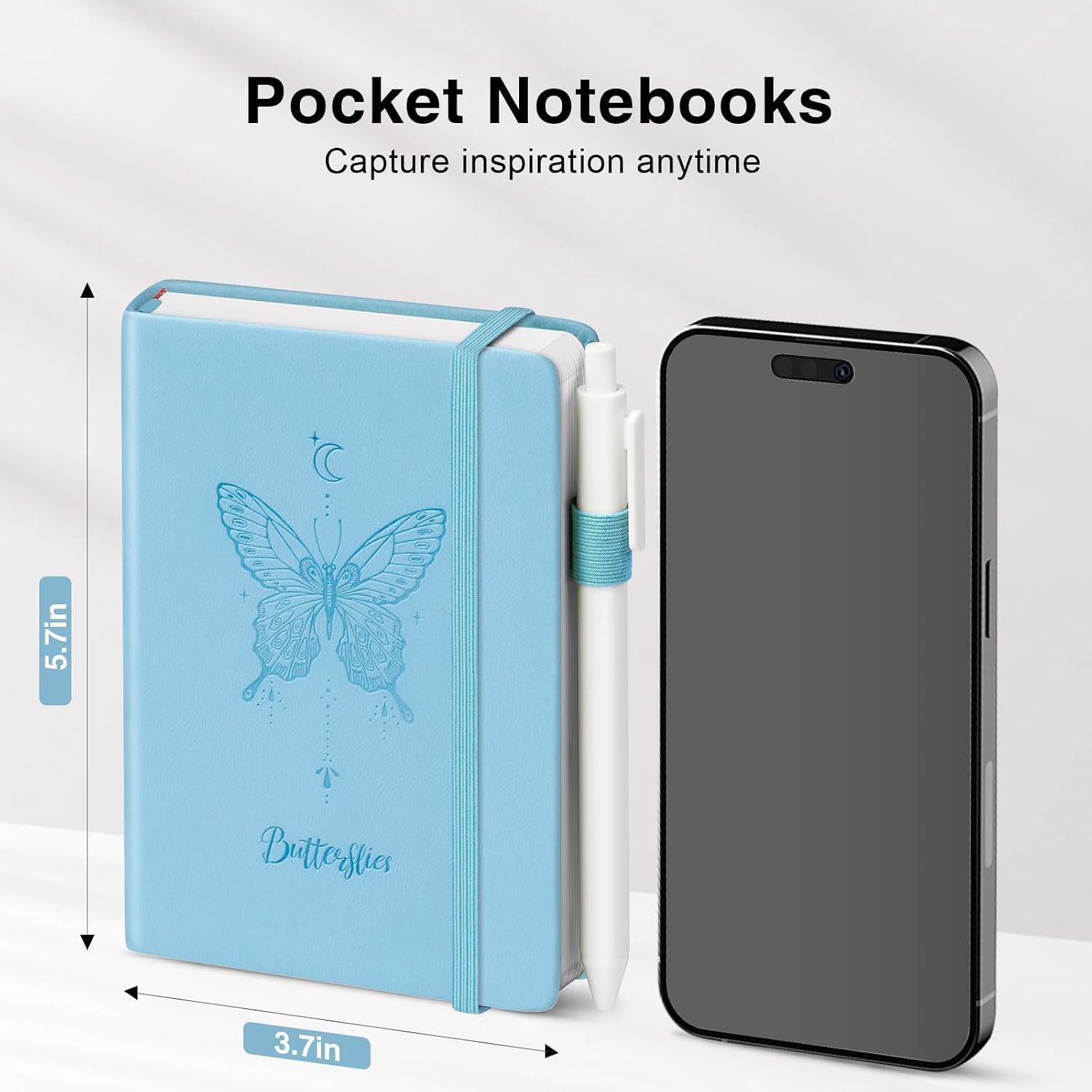 Detalle de Oucaru A6 Pocket Notebooks, 3-Pack with Butterfly Covers, Lined Pages and Pens