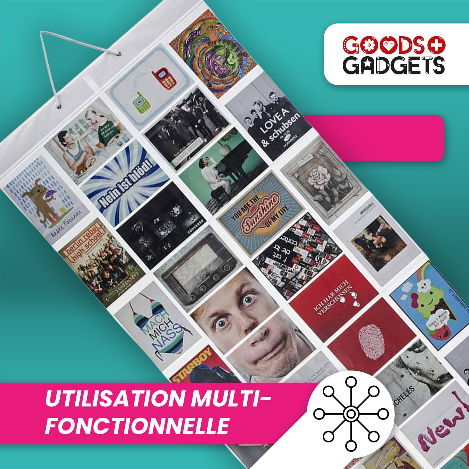 Detalle de Goods+Gadgets Rideau Photo XXL avec 40 poches — Galerie photo murale XXL 55 x 150 cm