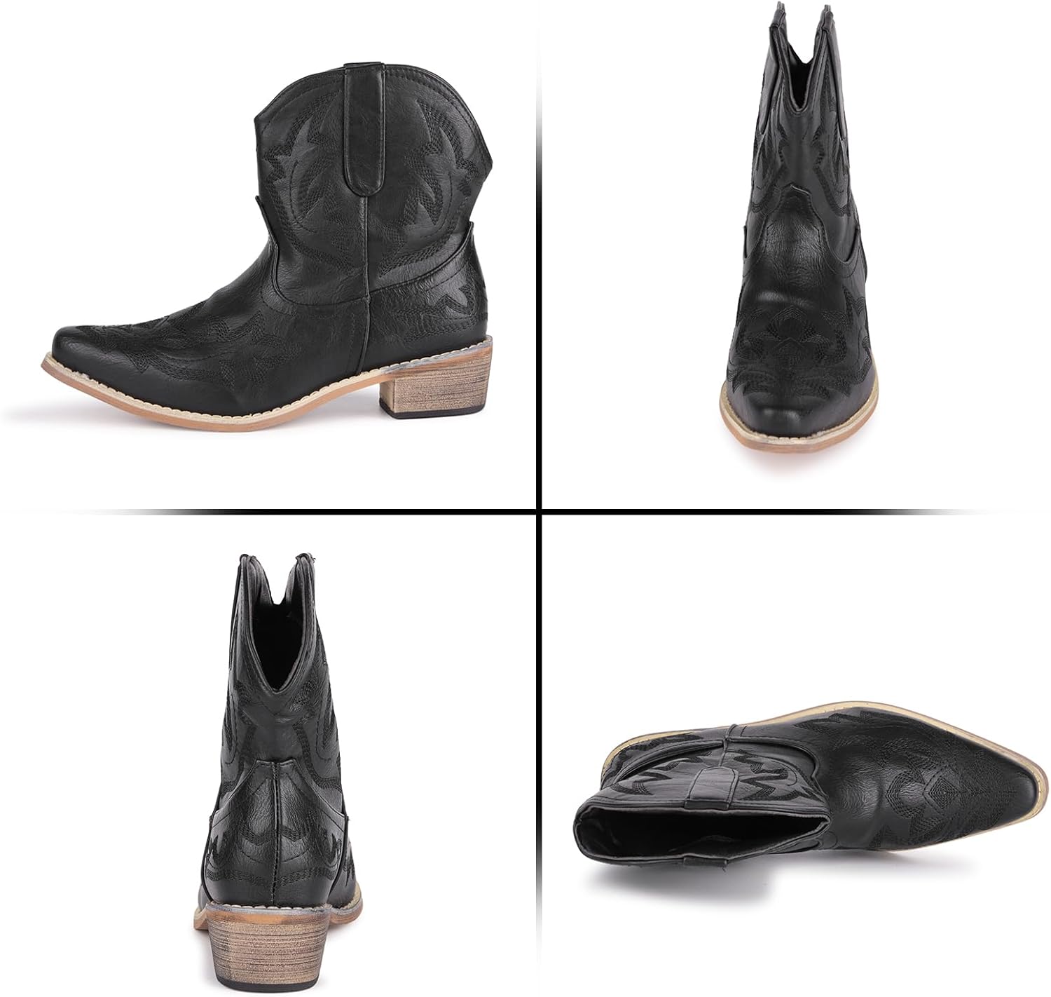 Detalle de Ophestin Womens Western Cowboy Boots: Low Chunky Pointed Toe with Wide Calf and Embroidery