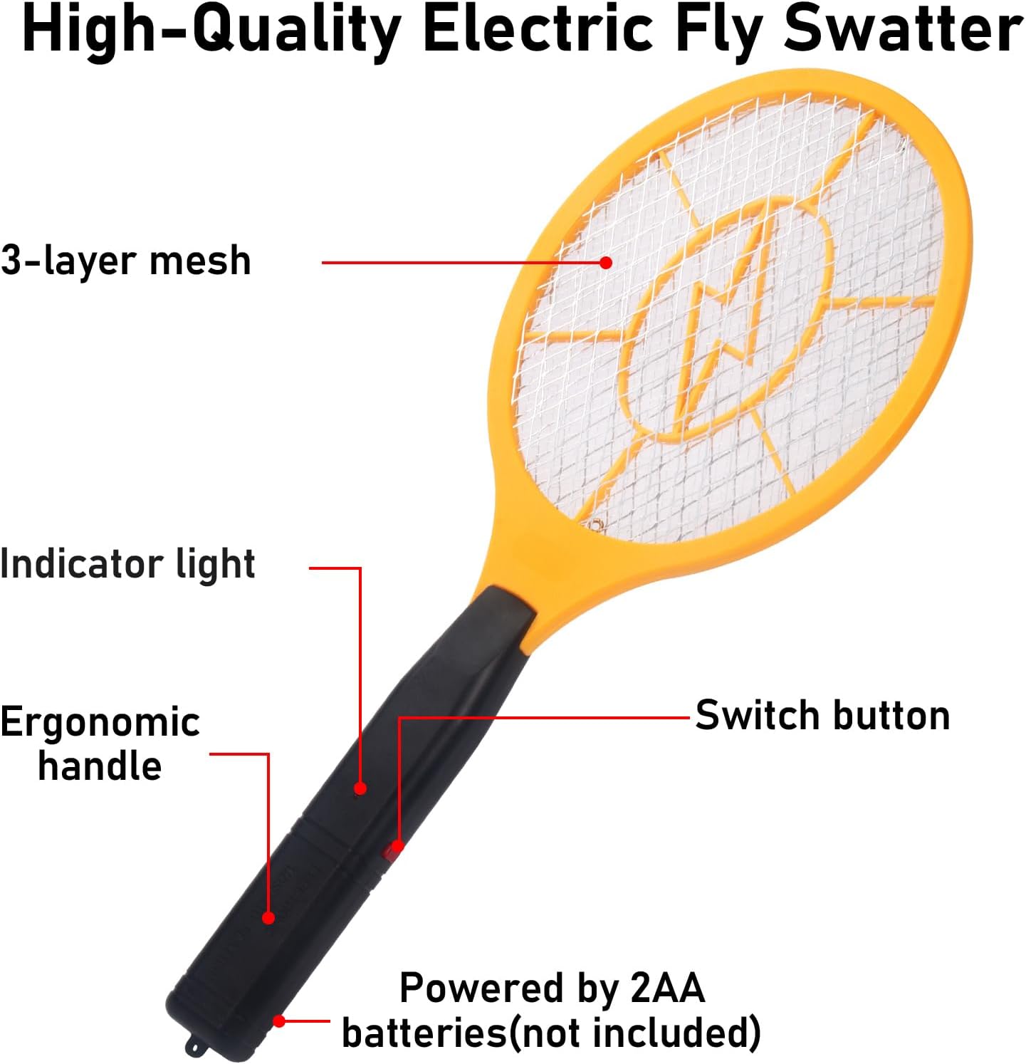 Detalle 1 de GameXcel ZH-M005-1 Electric Fly Swatter, 3-Layer Safety Mesh, 2-Pack
