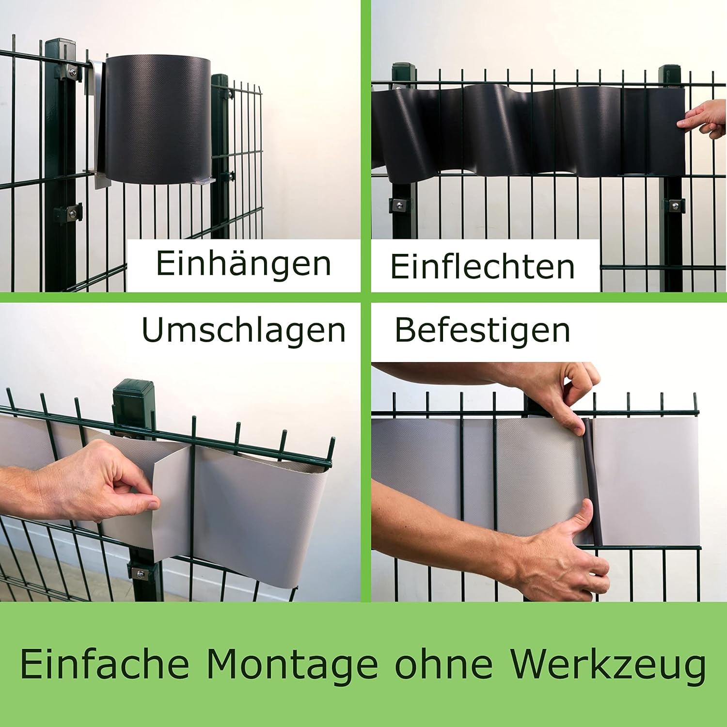 Thumbnail 3 de workingHOUSE PVC Sichtschutzstreifen 650 g/m² – Premium Sichtschutz für Doppelstabmattenzäune, Anthrazit 140 m im 4er Spar-Set
