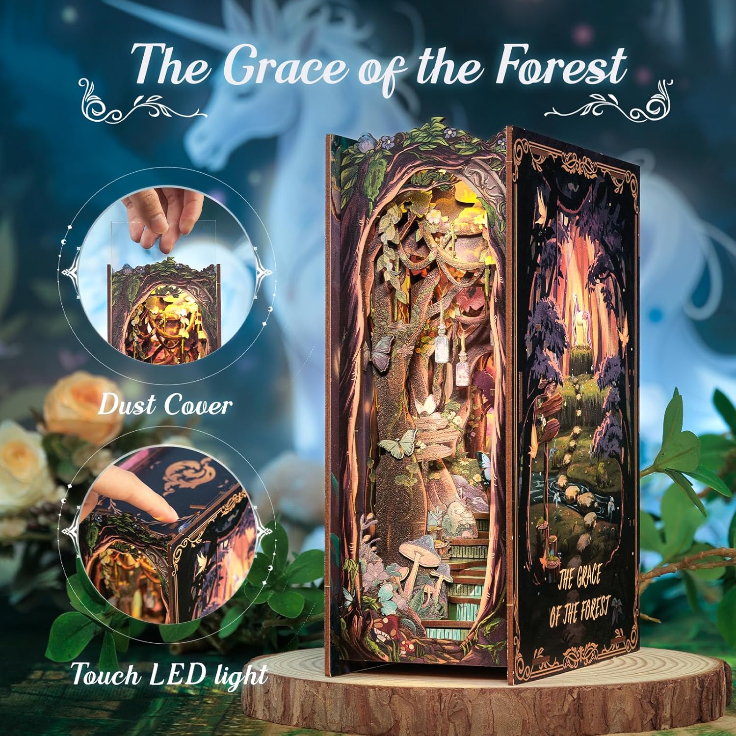 Detalle de Cutefun Book Nook Kit – Forest Unicorn DIY Miniature with LED Light