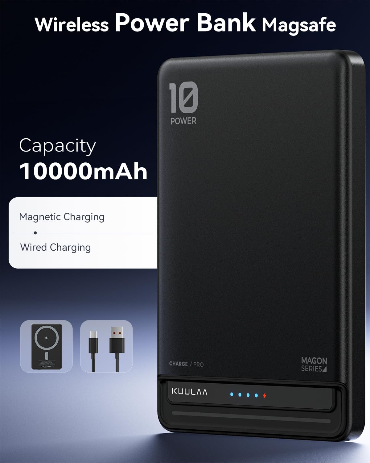 Thumbnail 3 de Kuulaa MagSafe Power Bank 10,000mAh Slim Magnetic (13mm) — USB-C in/out & wireless charging up to 15W