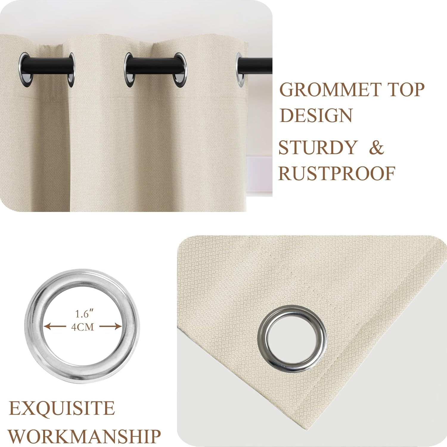 Detalle de L.Z.E Verdunkelungsvorhänge Beige/Creme – 2er Set, 132 cm Breite, Leinenoptik
