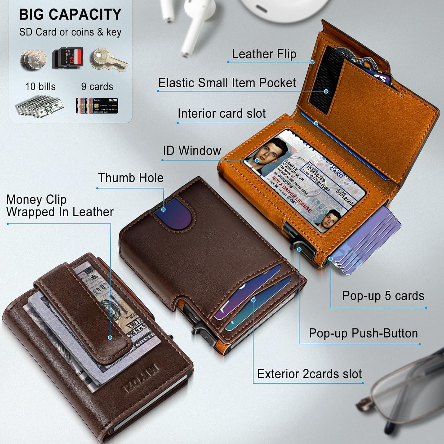 Detalle 2 de miyozi Men Wallet Slim RFID Front Pocket 3.9"