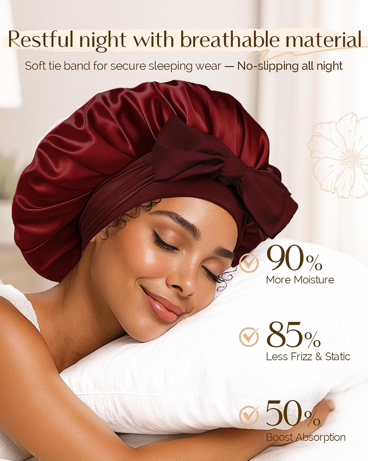Detalle 2 de YANIBEST Satin Seide Haube für schlafende Frauen – Double Layer Haar Bonnet mit elastischem Bindeband