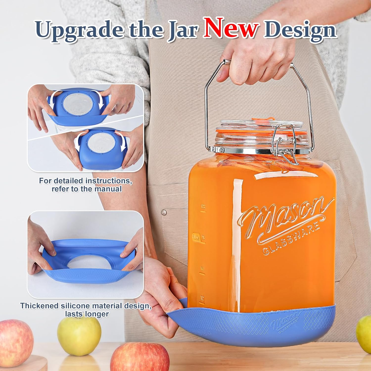 Thumbnail 6 de 2 Pack 1.5 Gallon Large Fermentation Jar Set with Airlocks, Stainless Handles, and Silicone Base