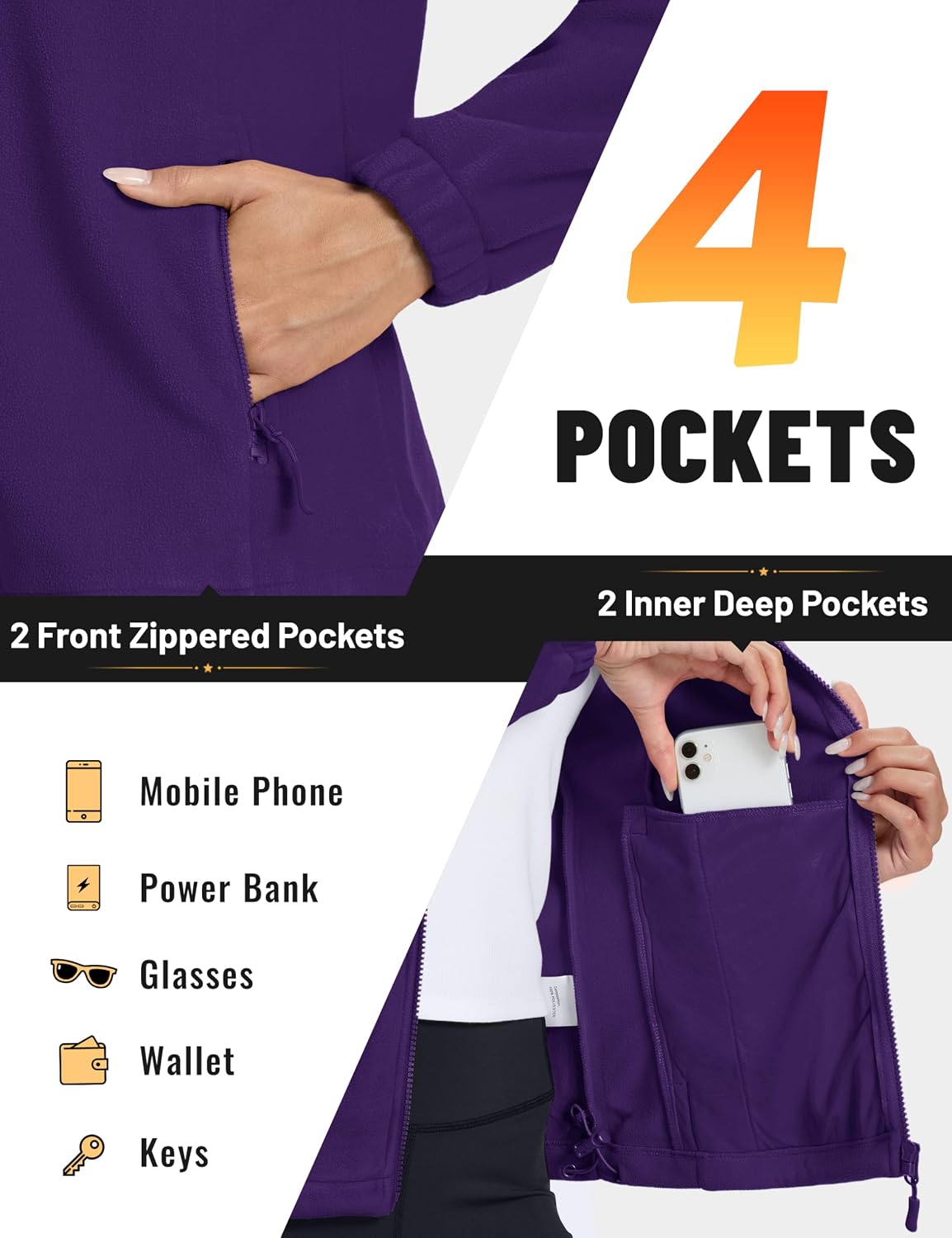 Detalle de TACVASEN Women's Fleece Jacket with 4 Pockets