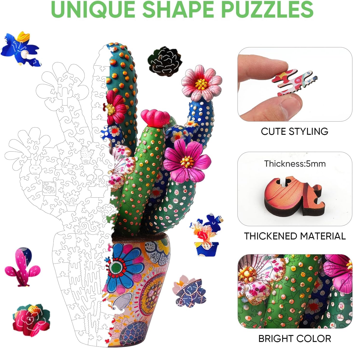Detalle de Mys Aurora Cactus Flower 1000-Piece Wooden Jigsaw Puzzle