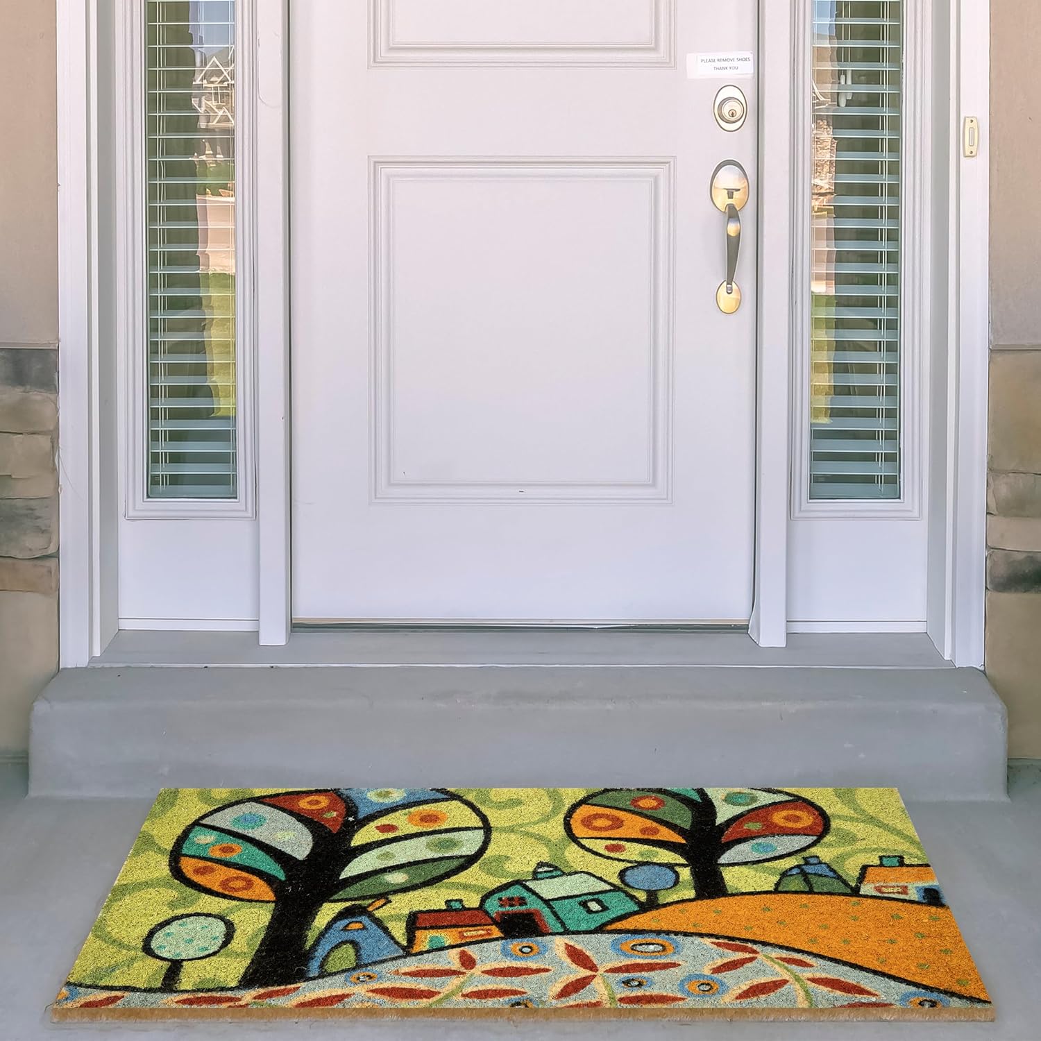 Thumbnail 1 de Baroni Home zerbino da esterno in cocco con base in PVC antiscivolo, dipinto a mano 70x40x2 cm (Paesaggio 1)