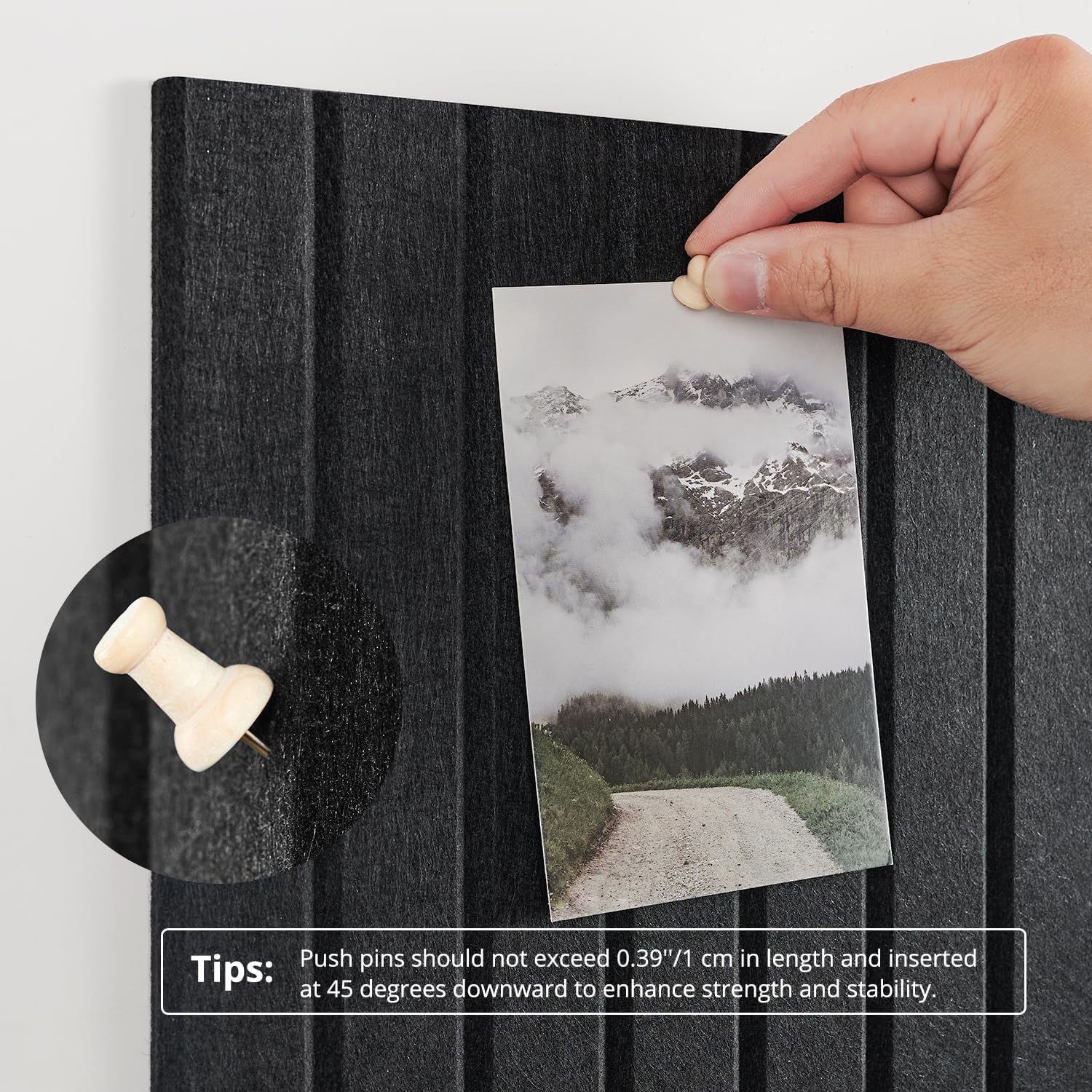 Detalle 1 de Woovio Felt Bulletin Board, 12-Pack Black Wall Tiles with 60 Adhesive Tabs