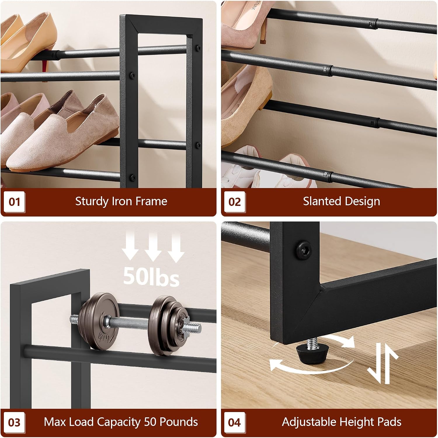 Detalle 2 de FAVOOSTY Expandable Shoe Rack, 4-Tier