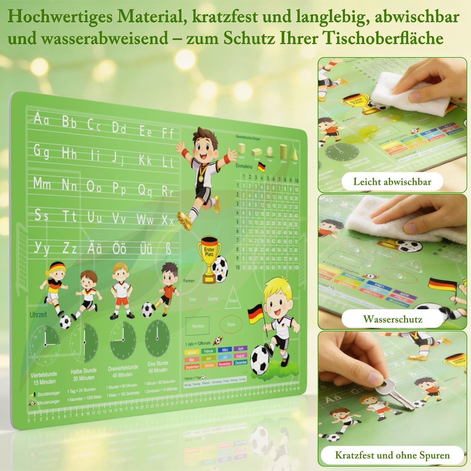 Detalle 2 de FONCOOD Schreibtischunterlage Kinder 60x40 cm – Deutsche Fußball-M Mannschaft Motiv, wasserabweisend, rutschfest