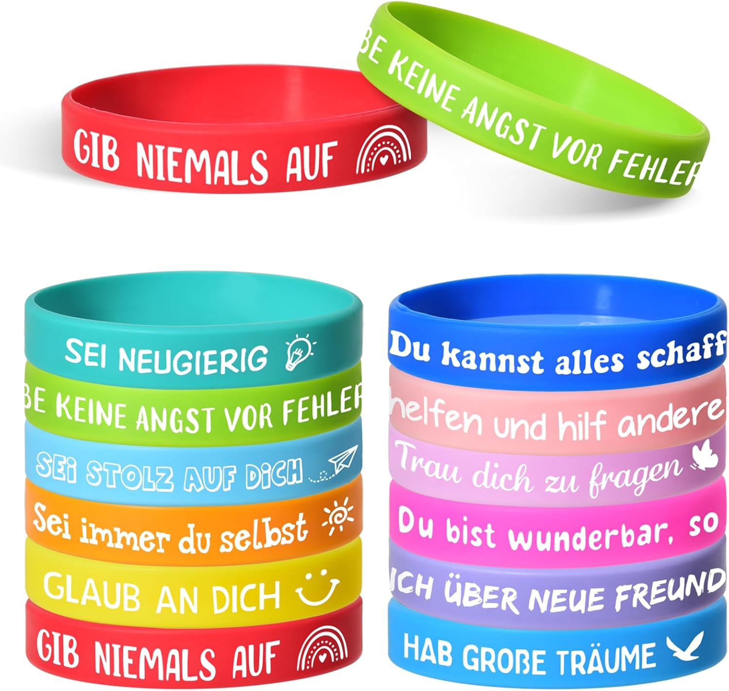 Detalle de LVZONGXIN Motivationsarmbänder für Kinder (24 Stück) – 20 cm Silikonarmbänder mit Sprüchen auf Deutsch