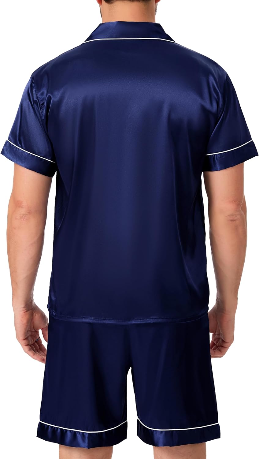 Thumbnail 2 de Lovasy Mens Pyjamas Set 2 Piece Silk Satin PJS — Short Sleeve Button-Down